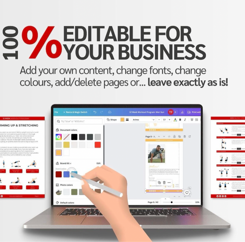 Editable 12 week workout and meal plan suitable for personal use or business resale and branding